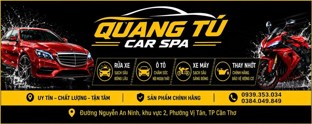 Bảng hiệu Quang Tú Car Spa với các dịch vụ rửa xe và chăm sóc xe